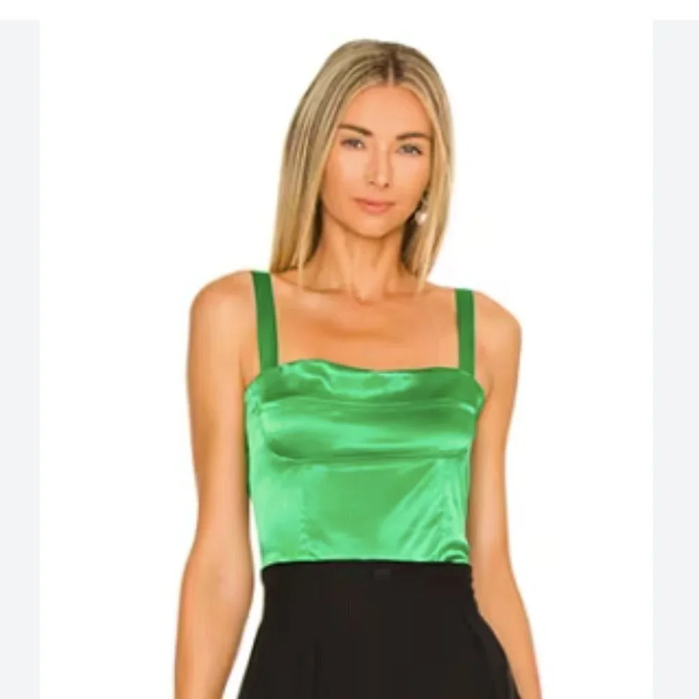 Superdown Tiana Satin Bustier Crop Top Emerald Green Size Small